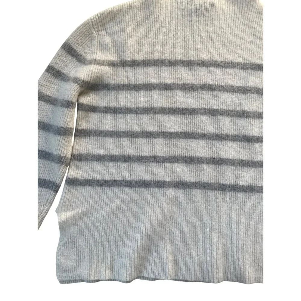 Forte Cashmere Women's XL 100% Cashmere Neutral Stripe Turtleneck Sweater - Picture 9 of 13